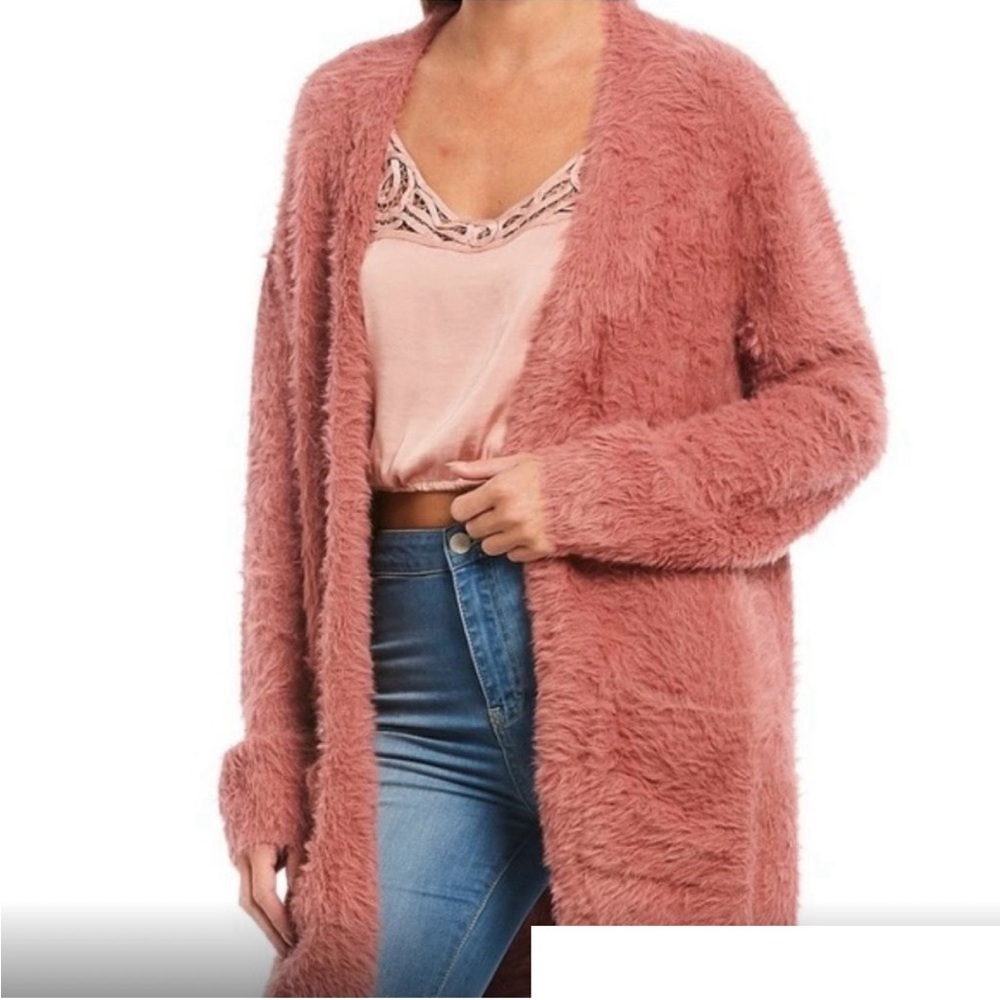 Free People Pink Fuzzy Cardigan Sweater